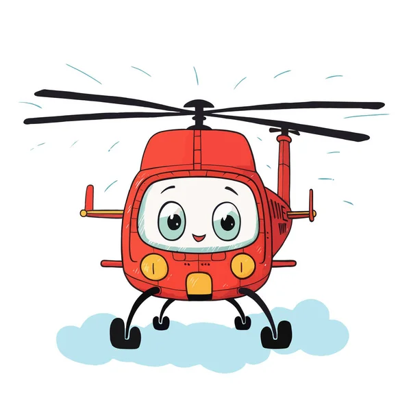 Kurtarma helikopteri. Çizgi film çizilmiş helikopter. Hava ambulansı helikopteri