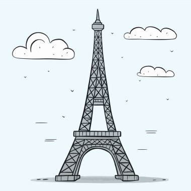 Paris, Fransa 'daki Eyfel Kulesi. Fransa 'nın ünlü kulesinin mimari şehir sembolü. karikatür el yapımı Eyfel kulesi