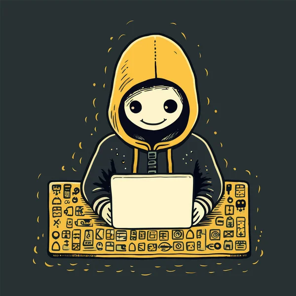 Bilgisayar korsanı, kişisel bilgilerini çalan Siber suçlu, bilgisayar dolandırıcılığı, hackerlık saldırısı ve web güvenliği konsepti çizimi