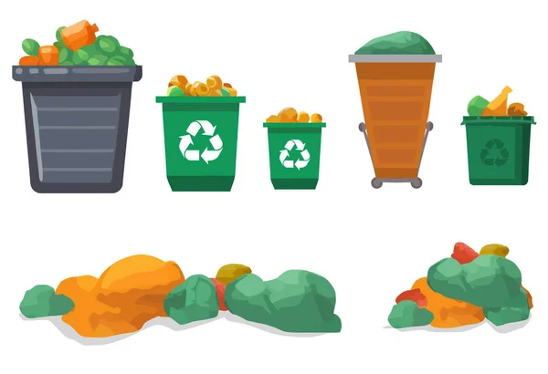 Mülltonnen Und Müllsäcke Werden Gesammelt Mülltonnen Voller Müll Und Mülltüten — Stockvektor