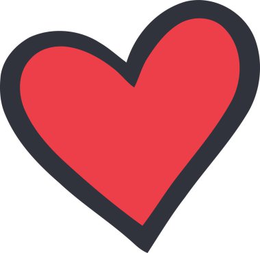 Kalp ikonu. Sevimli kırmızı kalp aşk karalaması beyaz arka planda izole