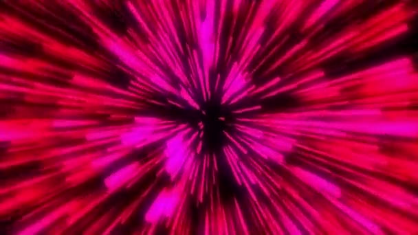 Viva MagentaカラーSci Fiデジタル映像暗い背景の動的縞のピンクの電気移動 時間旅行のイラストでハイパースペースのネオン輝く光線 高品質4K映像 — ストック動画