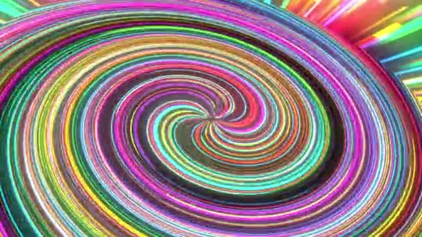 Bunt Leuchtende Linien Einem Spiralförmigen Kreis Draußen Blinkendes Regenbogenneonlicht — Stockvideo