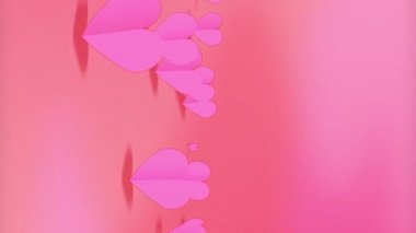 Sevgililer Günü 'nde soyut arka planda kırmızı pembe kalpler canlanır. Sevgi dolu kalpler. Sevgililer Günü giriş, arka plan. Makaralar, hikayeler, mobil uygulamalar için dikey 4k görüntü