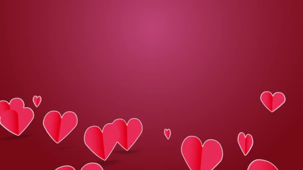Flying Camera Valentines Day Pop Ups Χαρτί Κόκκινο Ροζ Καρδιές — Αρχείο Βίντεο