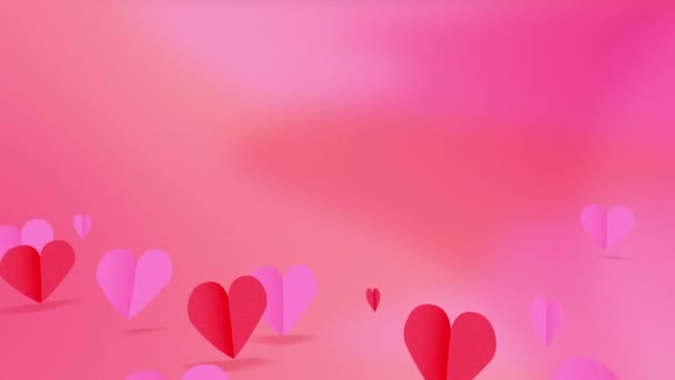 День Святого Валентина Папір Червоно Рожевих Сердець Анімація Являється Абстрактному — стокове відео