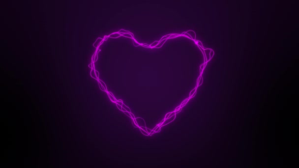 Video Neon Glowing Pink Heart Beating Minimalistic Dark Purple Backdrop — Vídeos de Stock