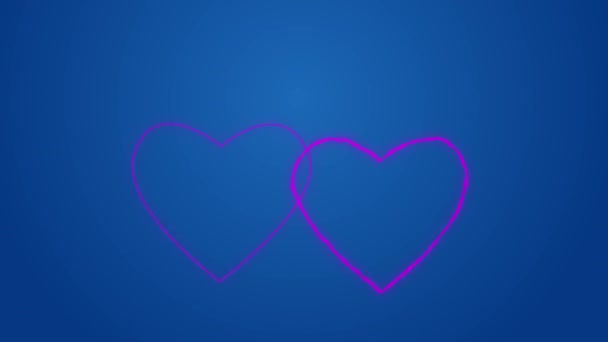 バレンタインデービデオ壁紙4K スタイリッシュなピンクネオンのハートが美しいブルーグラデーションの背景で一緒に鼓動します 愛の日ハートビート — ストック動画