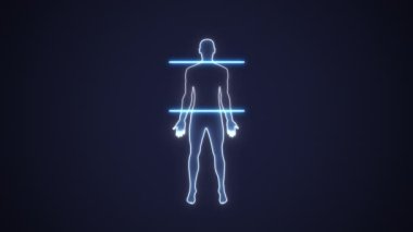 X ışını gastro organlarıyla insan erkek silueti taraması. Arayüz sınavı sindirim sistemi hasta kırmızı ve sağlıklı yeşil durum. Teşhis konsepti tıp ve sağlık hizmetleri. Yüksek kalite 4k