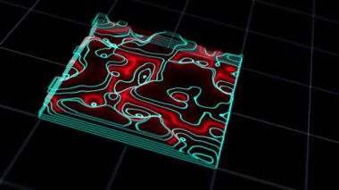 Topographic seismic map scannig radar 4k footage. Earthquake activity analyzing digital display red danger areas. Global disaster prevention