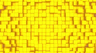 3D sarı küpler pürüzsüz video oynatıyorlar. Altın kumun arka planı, pürüzsüz animasyon küp şekilleri duvar arkaplanı