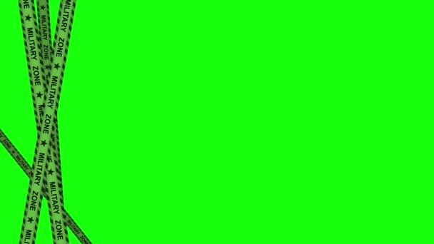 シームレス危険テープカーキ移動ストライプ戦争エリア垂直映像 星の概念で軍のゾーンの単語警告 高品質4Kフッテージ上のクロマキー — ストック動画