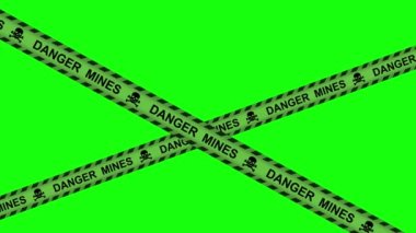 Yeşil bantlı haki rengi şeritleri, kafatası mayınları görüntüleriyle çeviriyorum. Askeri savaş alanı sektör uyarı sembolü kavramını mayınladı. 