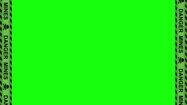 Vereinzelte Grüne Klebebänder Mit Khakifarbenen Streifen Umrahmen Das Minenfeld Das — Stockvideo