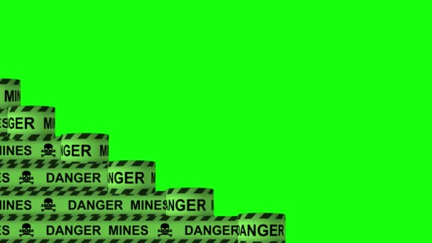Video Guerra Mine Strisce Kaki Nastro Verde Con Scull Rotolamento — Video Stock