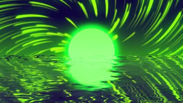 Looped Sol Apocalíptico Mar Paisagem Desenho Animado Estilo Galáxia Planeta — Vídeo de Stock