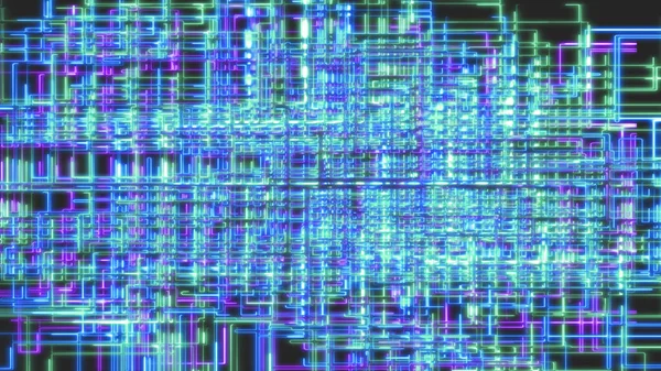 Kreatywny Obraz Neonowych Niebieskich Linii Elektrycznym Techno Stylu Micro Obwodu — Zdjęcie stockowe