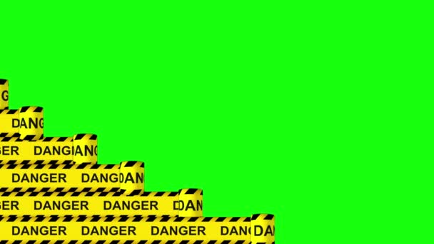 Небезпека Жовтих Чорних Смуг Обережності Рухаються Ізольованому Фоні Поліцейські Роботи — стокове відео