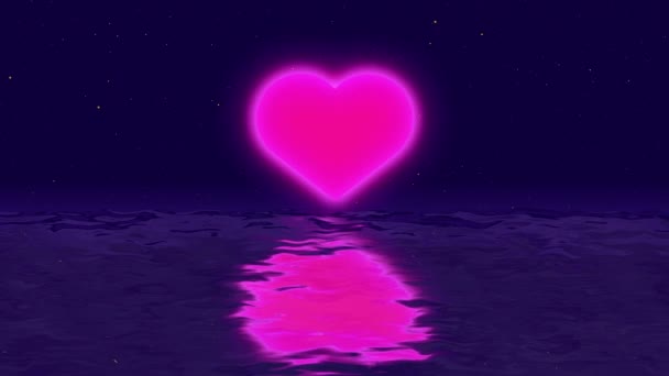 Bezproblemowa Animacja Animowana Różowa Miłość Symbol Serca Nad Oceanem Walentynki — Wideo stockowe