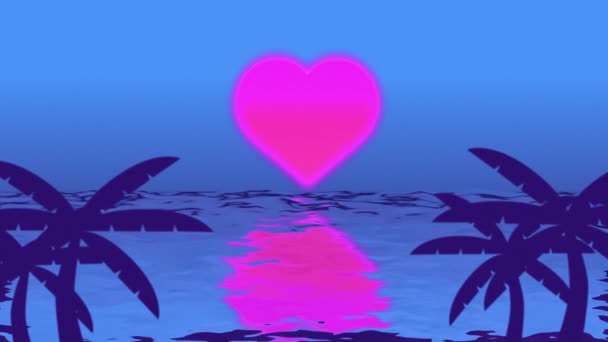 Nahtlose Zeichentrickanimation Des Rosafarbenen Liebes Herz Symbols Über Dem Wasser — Stockvideo