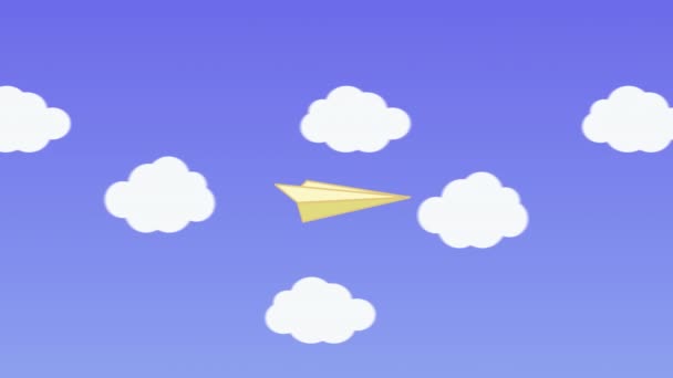 Avión Hecho Mano Vídeo Bucle Avión Papel Volando Las Nubes — Vídeos de Stock