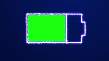 Enerji yüklü telefon ekranı simgesi. Aygıt bataryası alfa kanalıyla mavi neon elektrik animasyonunu yüklüyor