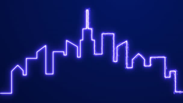 Енергетично Блакитні Лінії Блимають Місті Анімоване Електричне Сяйво Міського Мегаполісу — стокове відео