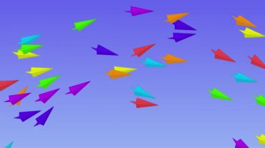 El yapımı origami renkli uçaklar dönüşümlü. Kağıt gökkuşağı renkleri düzlemsel dizayn, kusursuz arkaplan. Çevrimiçi mesajlaşma konsepti.