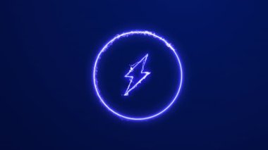 Kusursuz elektrik sembolü mavi neon video işareti. Alfa kanalıyla yanıp sönen elektrik şimşek simgesi canlandırması. 