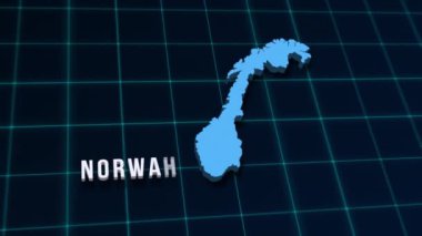 Norveç İskandinavya dijital coğrafi haritası 3D koordinatlarda animasyon oluşturur. Kuzey Avrupa coğrafi arka plan 4K videosu