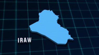 Irak dijital coğrafi haritası. Koordinatların giriş haberlerini gösteren 3D video. Irak Arap Cumhuriyeti coğrafi geçmişi 4K animasyon açıcı