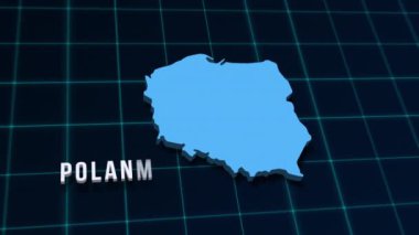 Polonya dijital coğrafi haritası koordinat şebekesinde 3D video. Avrupa merkez ülke coğrafi arka planı 4K animasyonu