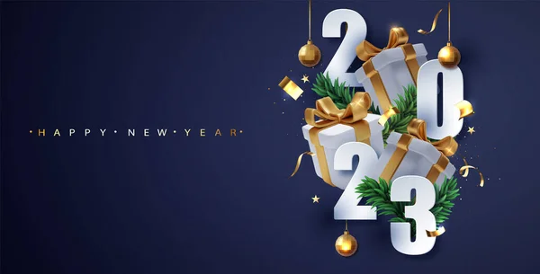2023 Qui Boîte Cadeau Réaliste Joyeux Noël Bonne Année 2023 — Image vectorielle