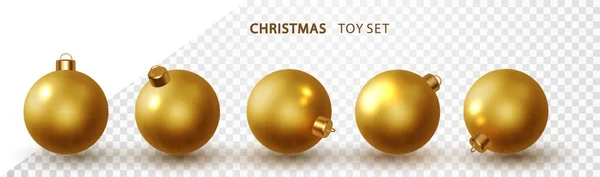 金のクリスマスボールが現実的に異なる予測で隔離された 休日のおもちゃの装飾3D要素 レンダリングベクトル図 — ストックベクタ