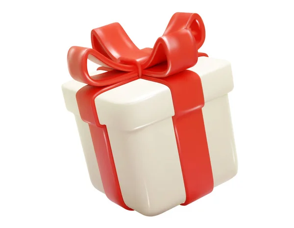 Geschenke Box Render Weiße Schachtel Mit Rotem Hochglanzband Isoliert Auf — Stockvektor