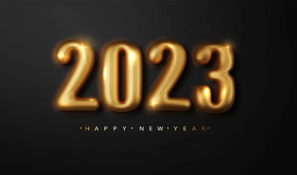 新年快乐2023年现实的金色数字黑色背景 问候语 — 图库矢量图片