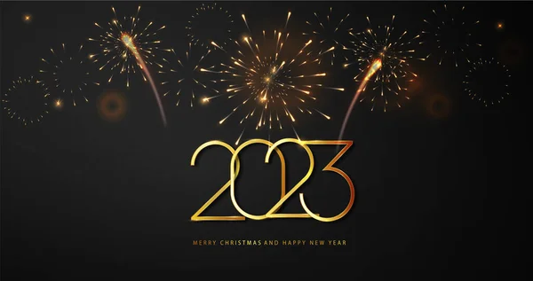 2023 Nyårsfyrverkerier Och Gyllene Siffror Mörk Bakgrund Firandet Nyårsafton Gyllene — Stock vektor
