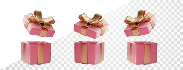 Rose Valentine Boîtes Cadeaux Ouvertes Avec Des Arcs Isolés Vecteur — Image vectorielle