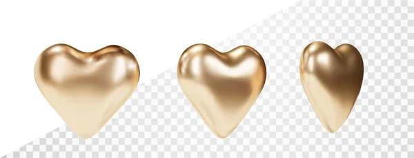 Realistiskt Hjärta Guld Isolerat Golden Glittrande Hjärta Form Vektor Objekt — Stock vektor