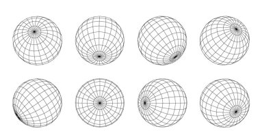 Wireframe sphere with connected lines isolated. Abstract grid globes in different positions. 3d design technology style.