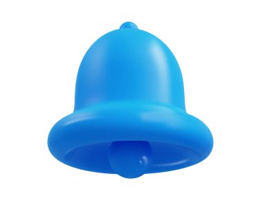 Notification Bell 3d icon isolated on white background. Realistic blue ringing bell for social media reminder