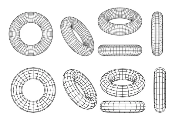 Wireframe Torus Different Structure Grid Frame Abstract Grid Design Technology — ストックベクタ