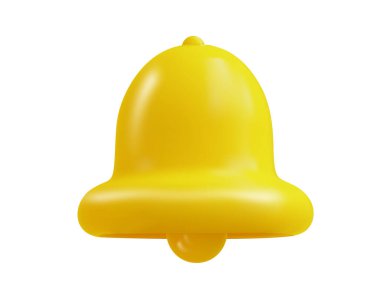 3d notification Bell icon isolated on white background. Realistic yellow ringing bell for social media reminder.