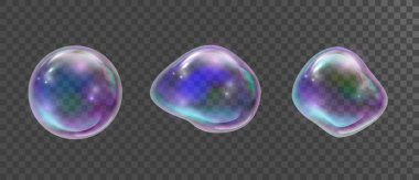 Realistic soap bubble with rainbow colors isolated on black background.Transparent soap bubble set.