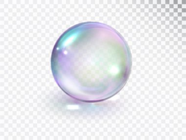 Rainbow transparent soap bubble Isolated. Vector realistic shine sphere. 3D illustration.