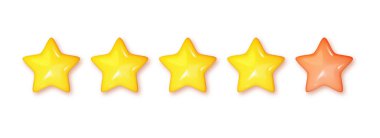 Five stars glossy. Realistic stars rating review yellow and pink colors. Customer feedback or customer review concept. 3D vector illustration
