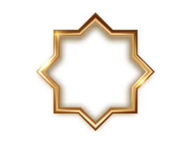 Realistic golden frame in arabic style isolated. Traditional islamic 3d shape. Ramadan kareem frame