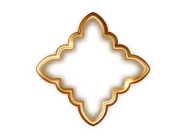 Realistic golden frame in arabic style isolated. Traditional islamic 3d shape. Ramadan kareem frame.
