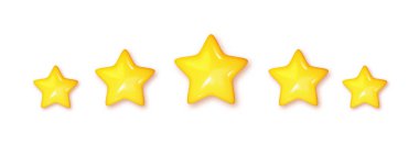 3D five yellow glossy stars. Concept rating. Successful work highest score of five points. 3d Vector.