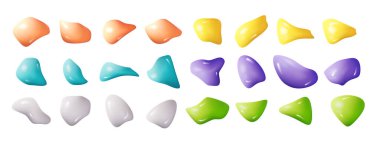 Sıvı Pastel 3d Şekil Gerçekçi Koleksiyonu. Parlak yalıtılmış sıvı elementler. Soyut Geometrik şekil